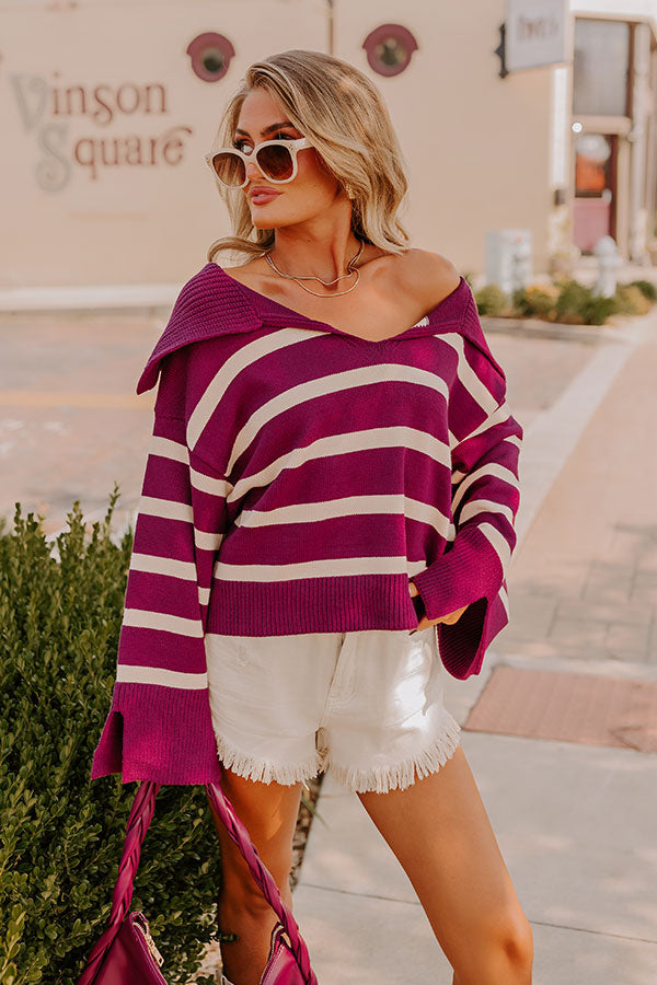 Fill Up Your Cup Stripe Sweater In Royal Plum