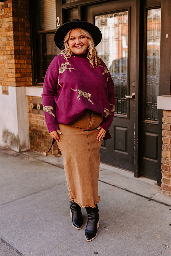 Cozy And Kind Cheetah Sweater In Royal Plum Curves
