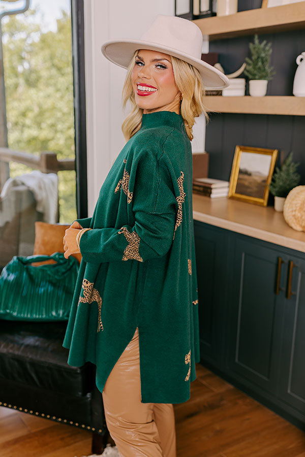 Cozy And Kind Cheetah Sweater In Hunter Green Curves