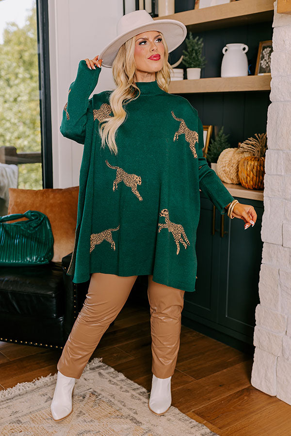 Cozy And Kind Cheetah Sweater In Hunter Green Curves