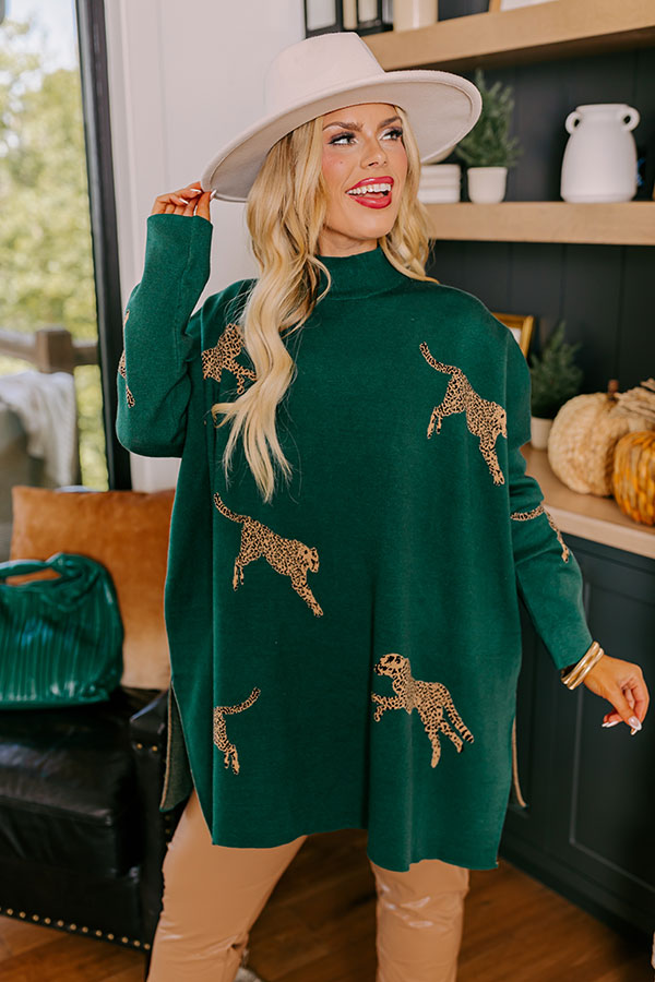 Cozy And Kind Cheetah Sweater In Hunter Green Curves