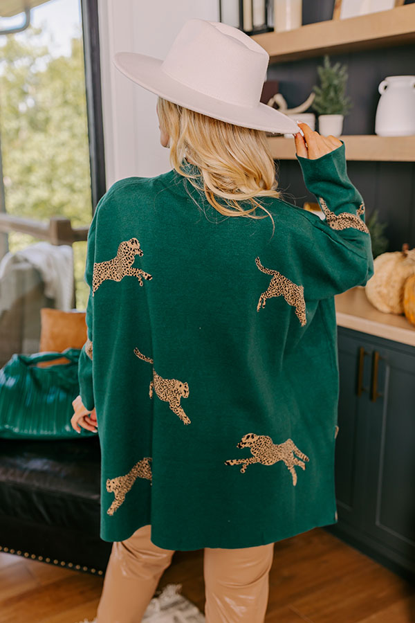 Cozy And Kind Cheetah Sweater In Hunter Green Curves