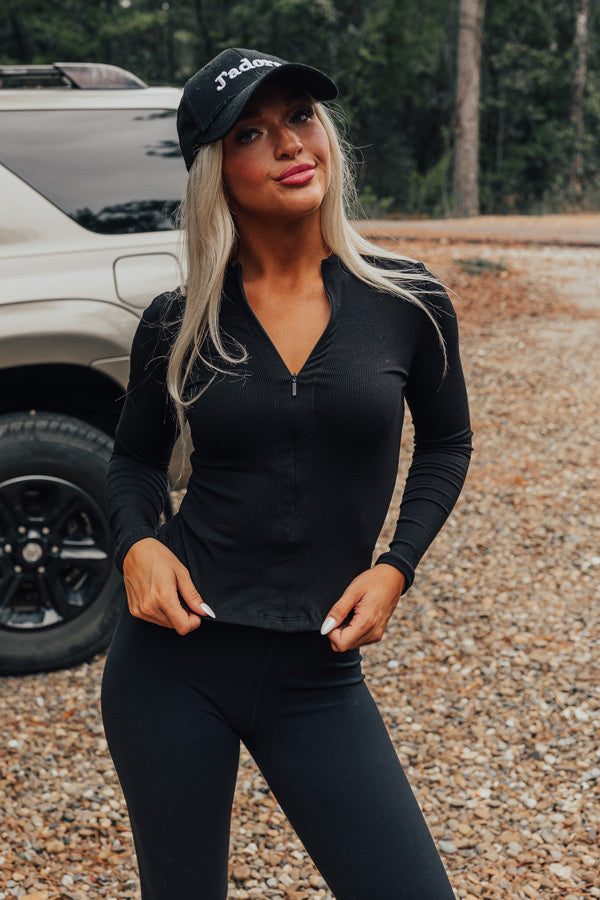 Pilates Please Flex Ribbed Half Zip Long Sleeve In Black