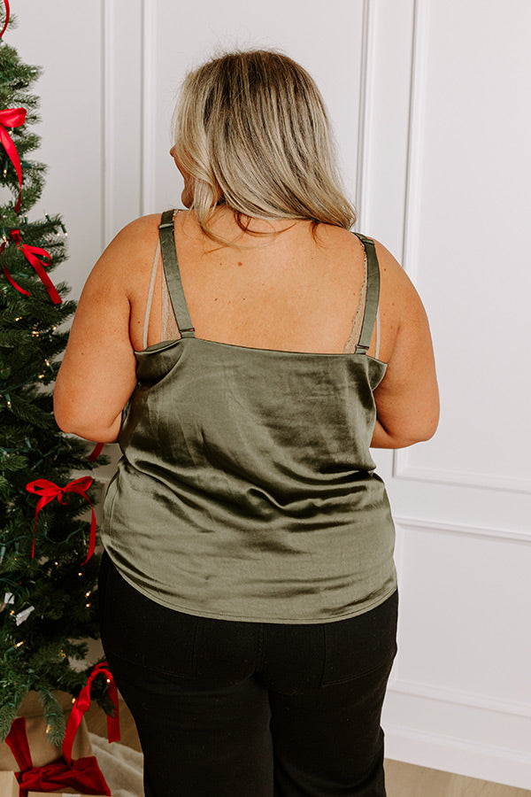 Lost In A Novel Satin Tank In Army Green Curves   