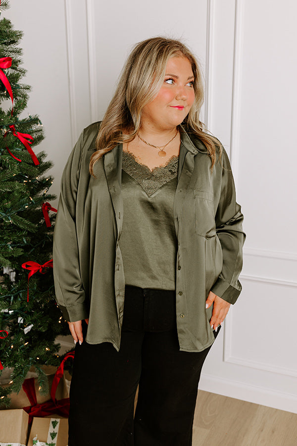 Once In A Lifetime Satin Top In Olive Curves