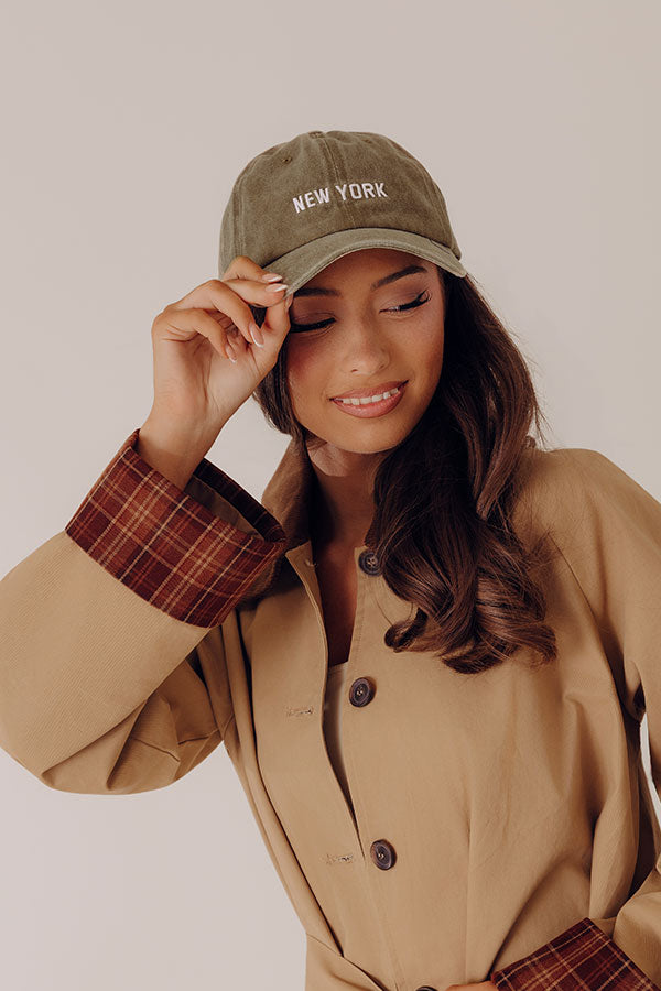 New York Embroidered Baseball Cap in Sage Image - 2