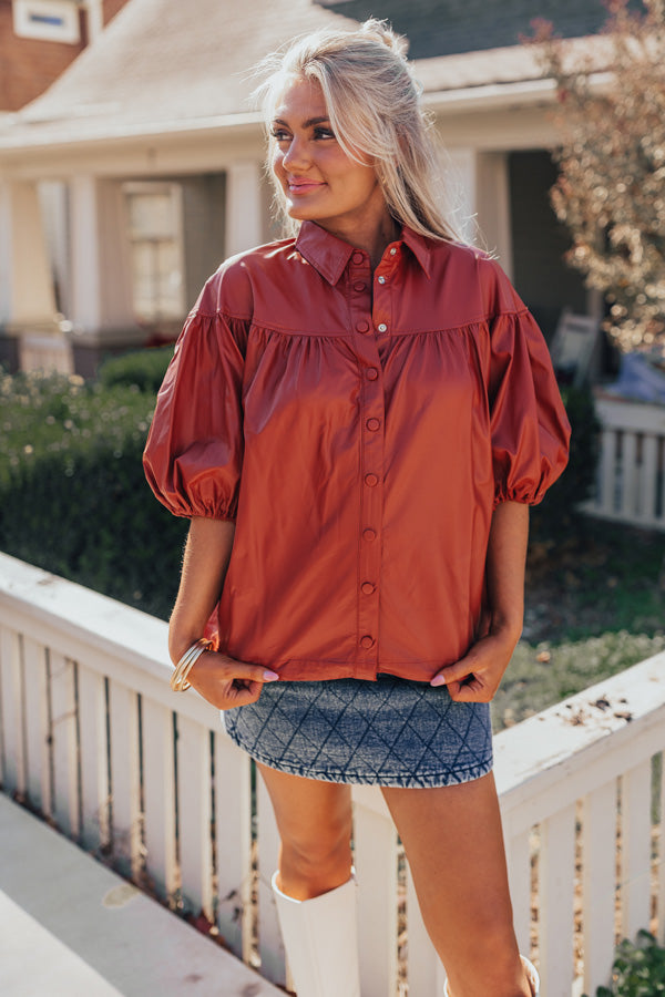 Fate Would Have It Faux Leather Top in Rust