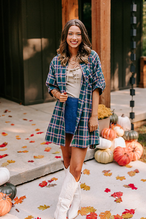 Comfy Glam Flannel Tunic in Hunter Green