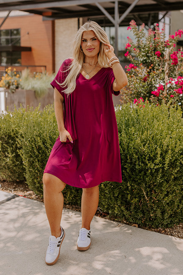 Back To Basics T-Shirt Dress In Wine Curves