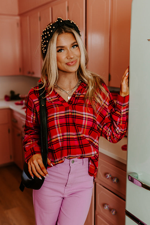 Catching Feelings Plaid Top In Pink