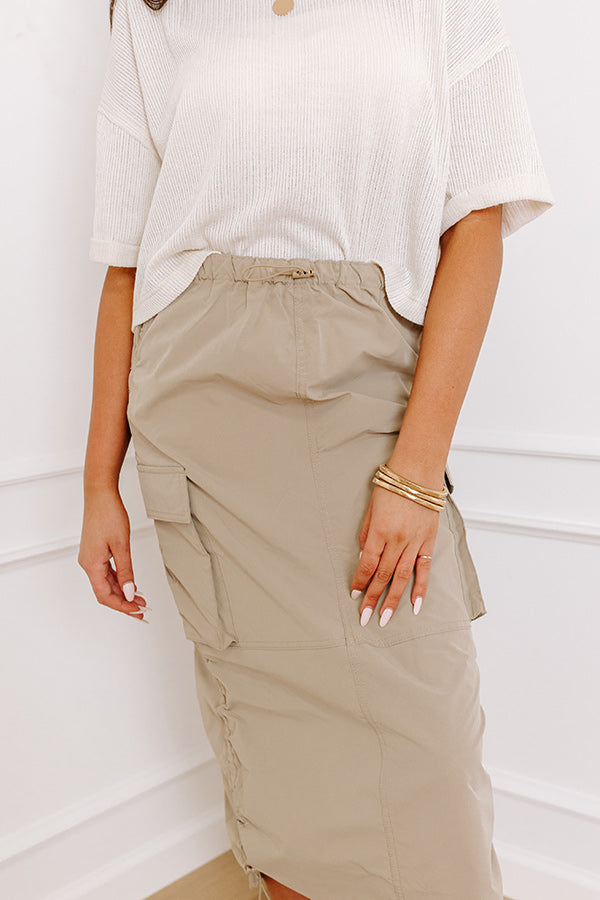 Cool Energy Cargo Midi Skirt in Warm Taupe