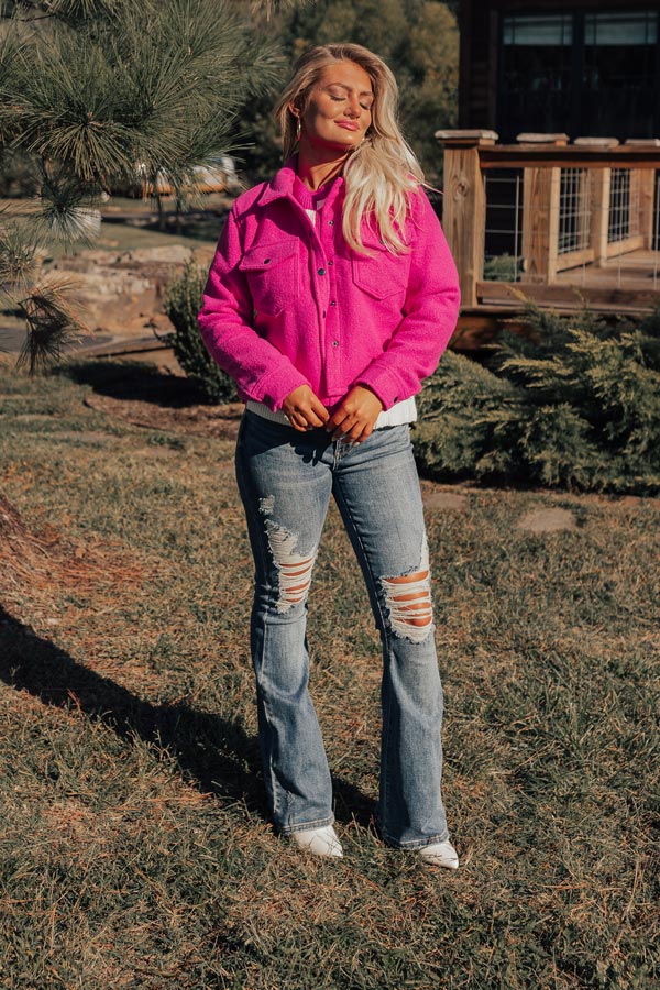 Keeping Cozy Jacket In Hot Pink