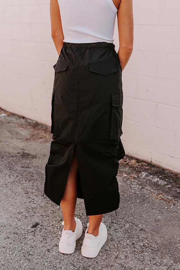 Cool Energy Cargo Midi Skirt in Black