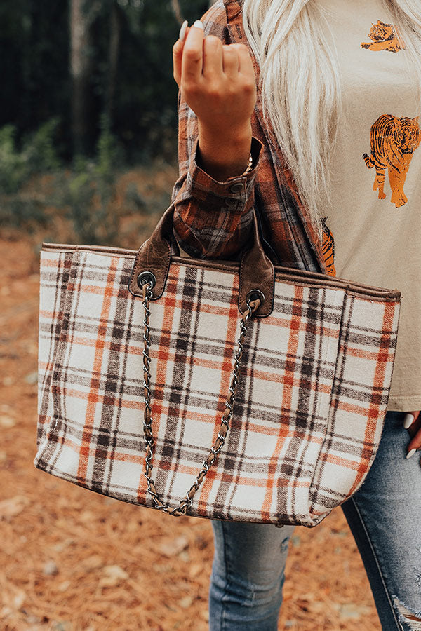 Wintry Dreams Plaid Tote in Chocolate Image - 2