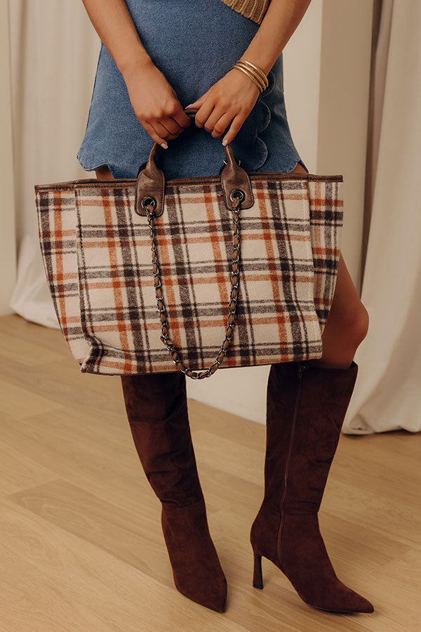 Wintry Dreams Plaid Tote in Chocolate Image - 1