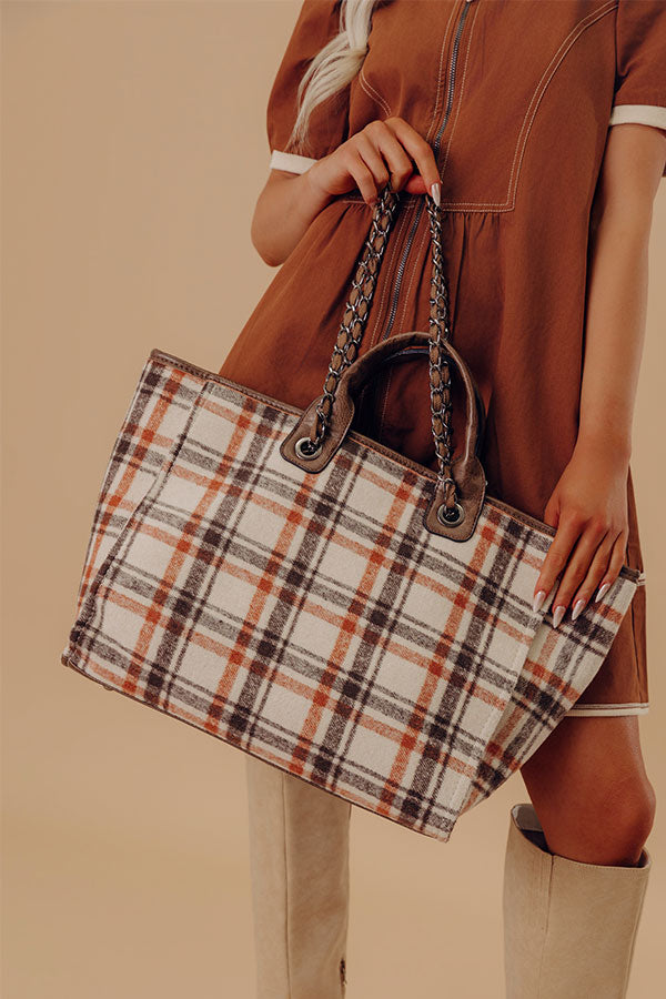 Wintry Dreams Plaid Tote in Chocolate