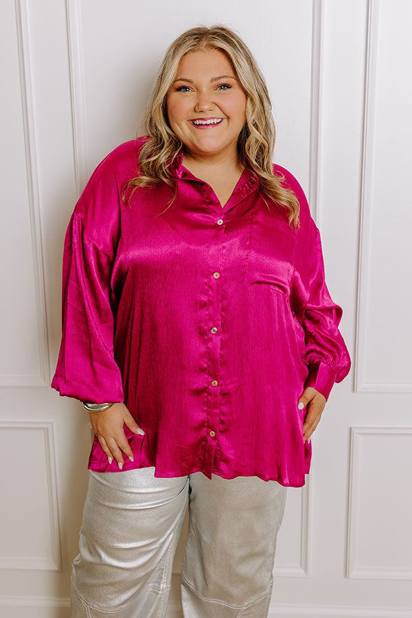 For The Record Button Up In Fuchsia Curves   