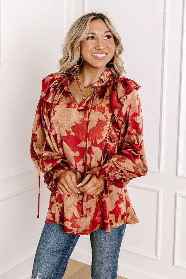 Set The Show Off Satin Ruffle Top