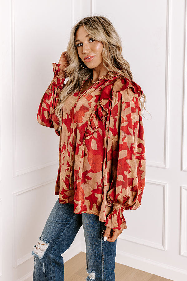 Set The Show Off Satin Ruffle Top