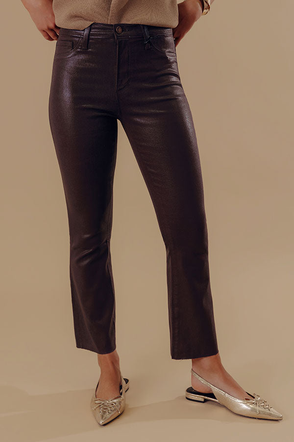 Just USA The Ariadne High Waist Coated Straight Leg Pants in Espresso