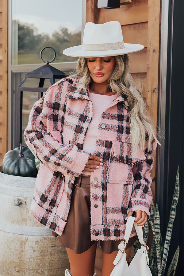 Cinnamon Brown Plaid Jacket in Blush