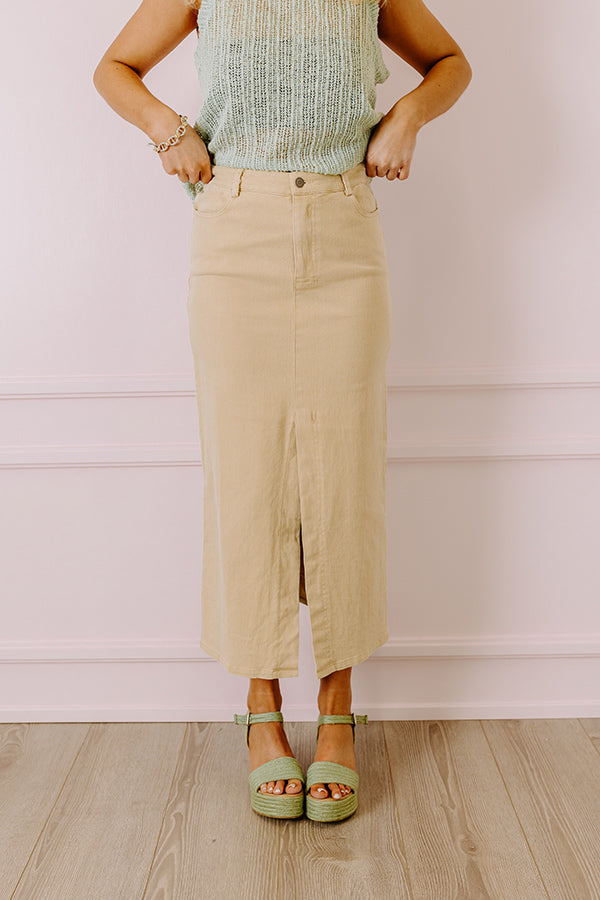 The Bristol High Waist Denim Skirt In Cream   