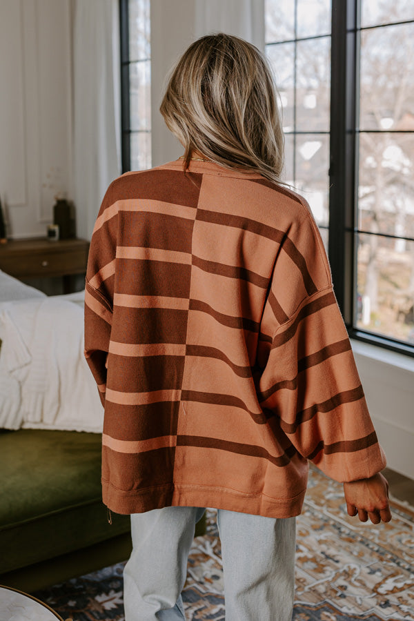 Cafe Patio Stripe Sweater Top In Chocolate   