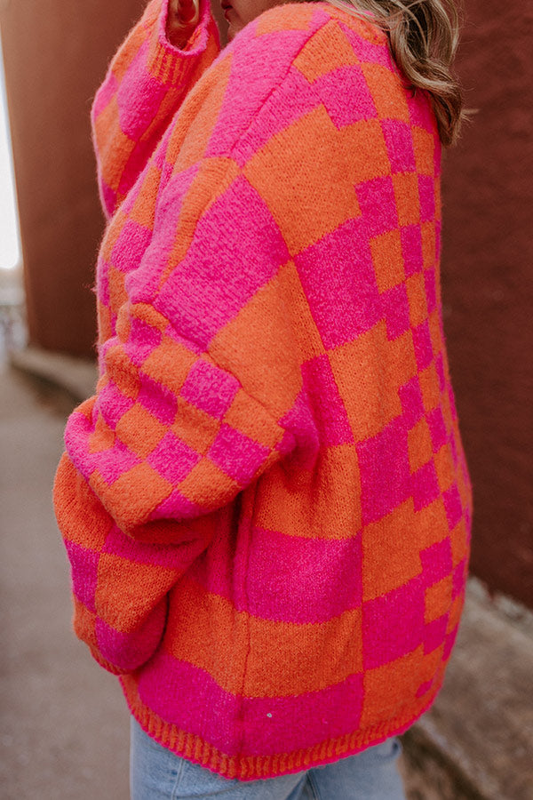 Around The Block Checkered Cardigan in Hot Pink Curves