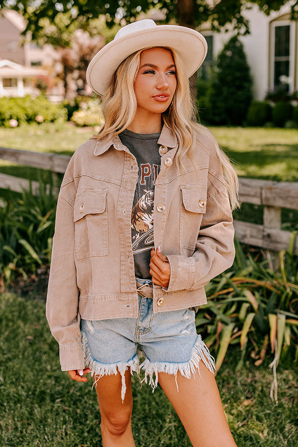 Fact Or Fiction Denim Jacket In Warm Taupe