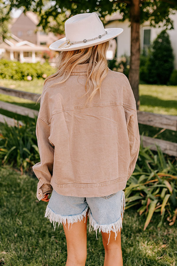 Fact Or Fiction Denim Jacket In Warm Taupe