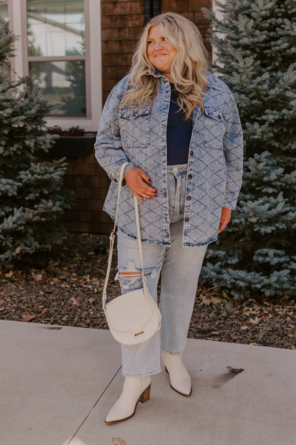 Stop Time Light Weight Denim Jacket in Light Wash Curves