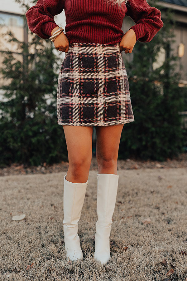 Cafe Patio Plaid Skirt in Chestnut   