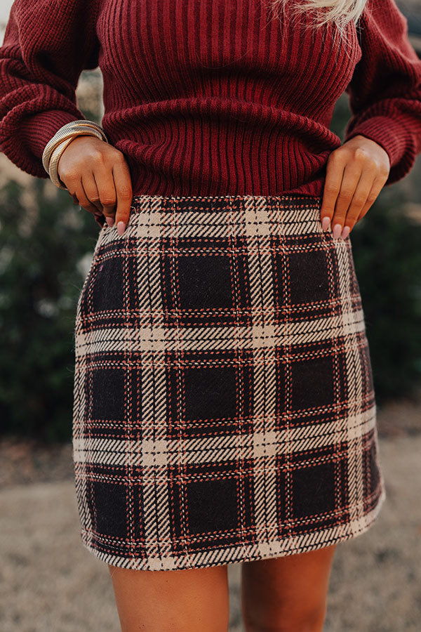 Cafe Patio Plaid Skirt in Chestnut