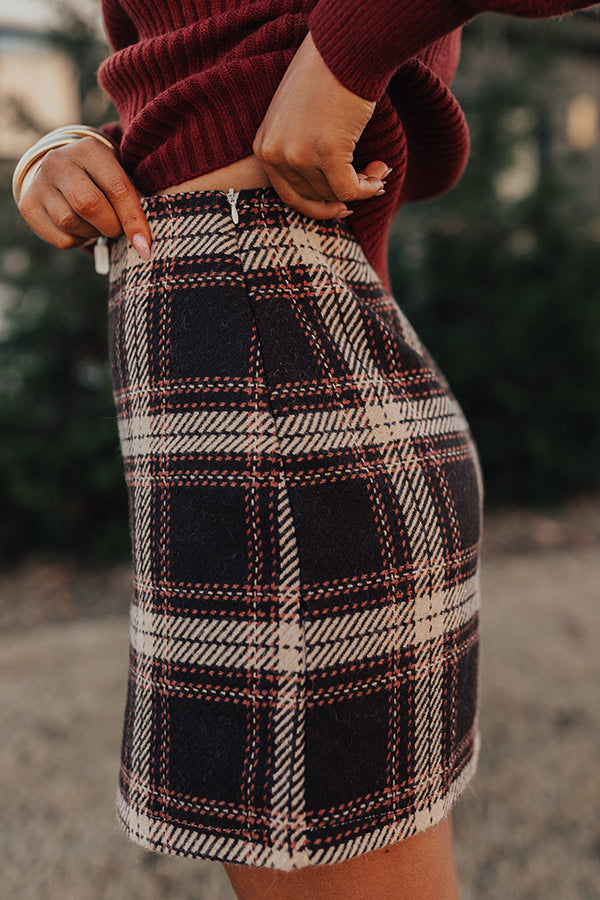 Cafe Patio Plaid Skirt in Chestnut