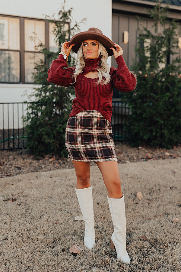 Cafe Patio Plaid Skirt in Chestnut   