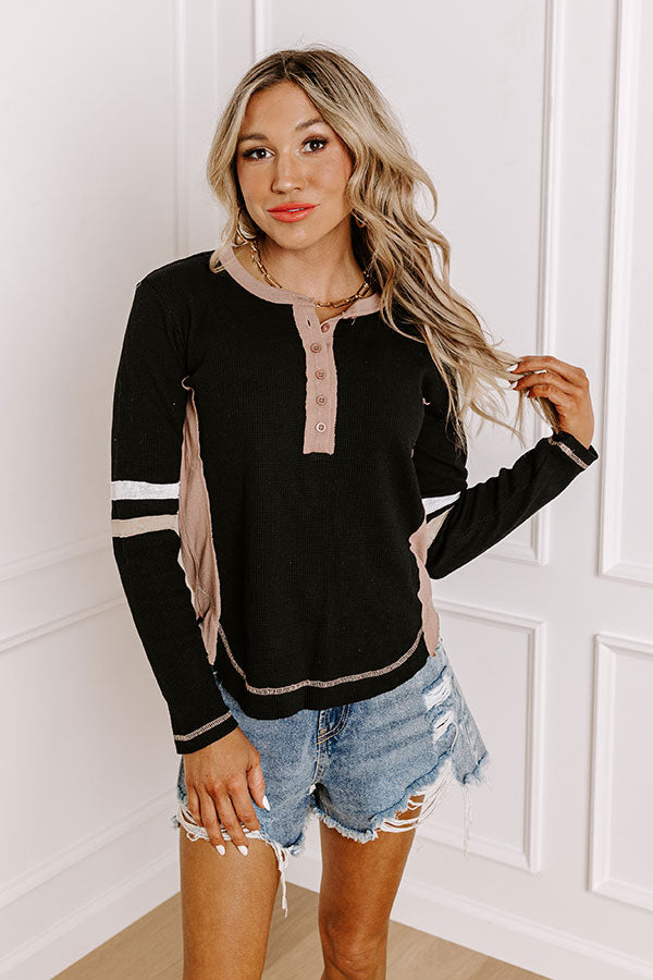 Adorable Vibes Henley Top In Black