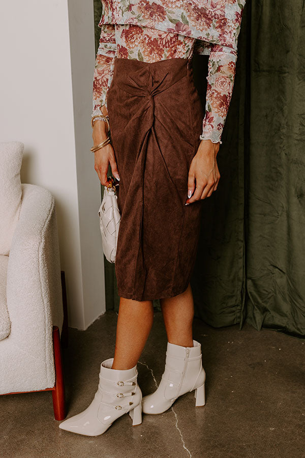 Autumn Harmony Faux Suede Skirt In Chestnut