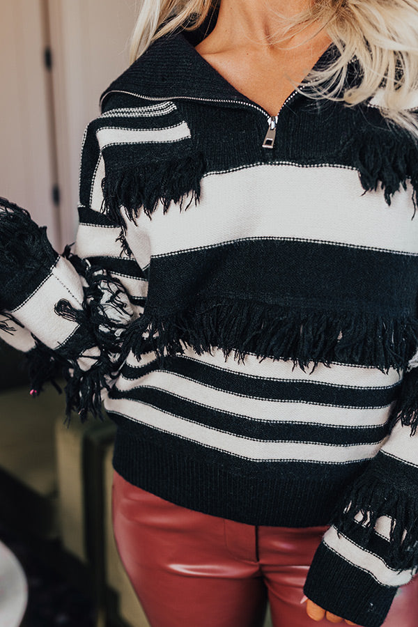 Stripe Along Frayed Sweater   