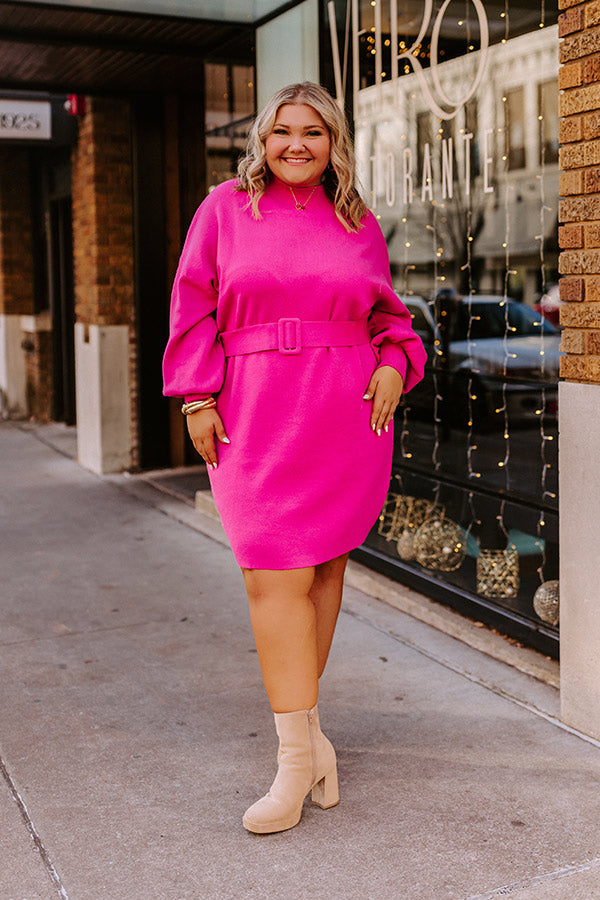 Slow Mornings Sweater Dress In Hot Pink Curves Slow Mornings Sweater Dress In Hot Pink Curves