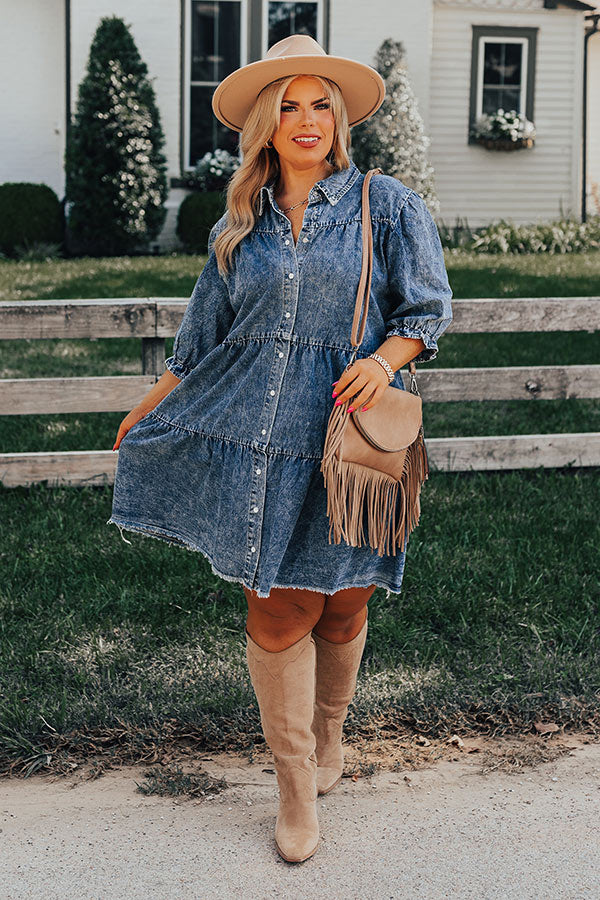 denim shirt dress with knee high boots Denim Shirt Style Mini Dress: Light Wash A-Line Western Wear