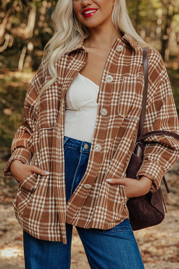 Start The Bonfire Embellished Plaid Jacket in Chocolate Image - 2