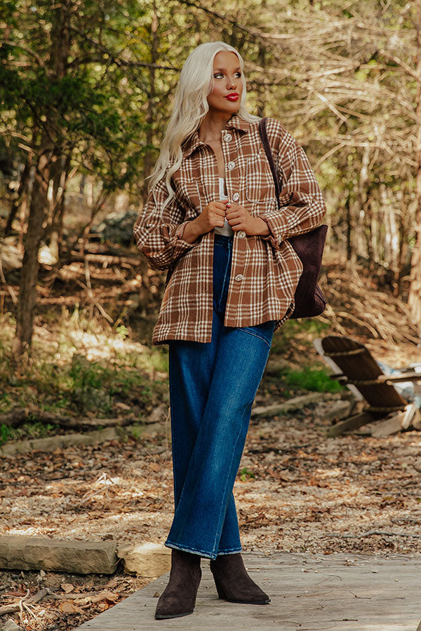 Start The Bonfire Embellished Plaid Jacket in Chocolate