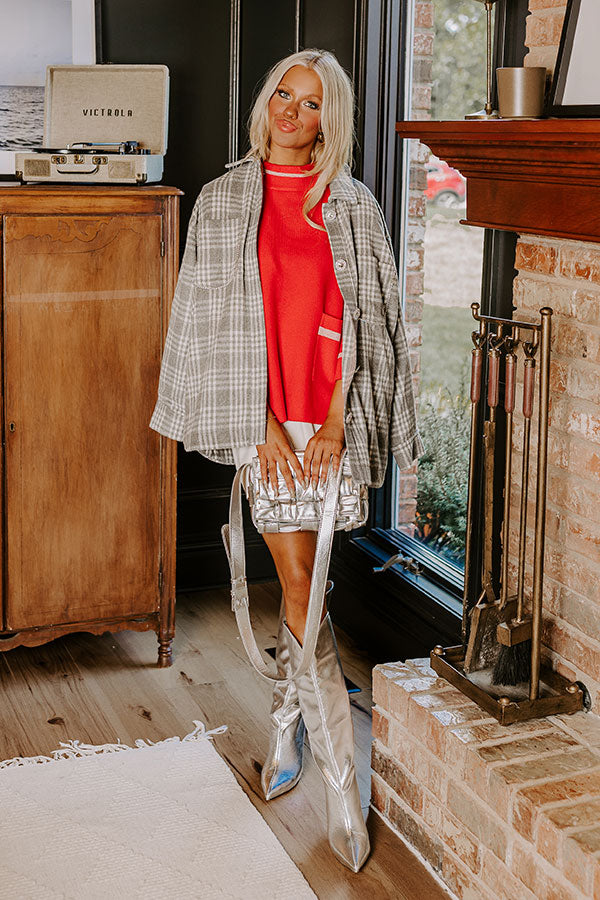 Start The Bonfire Embellished Plaid Jacket in Grey
