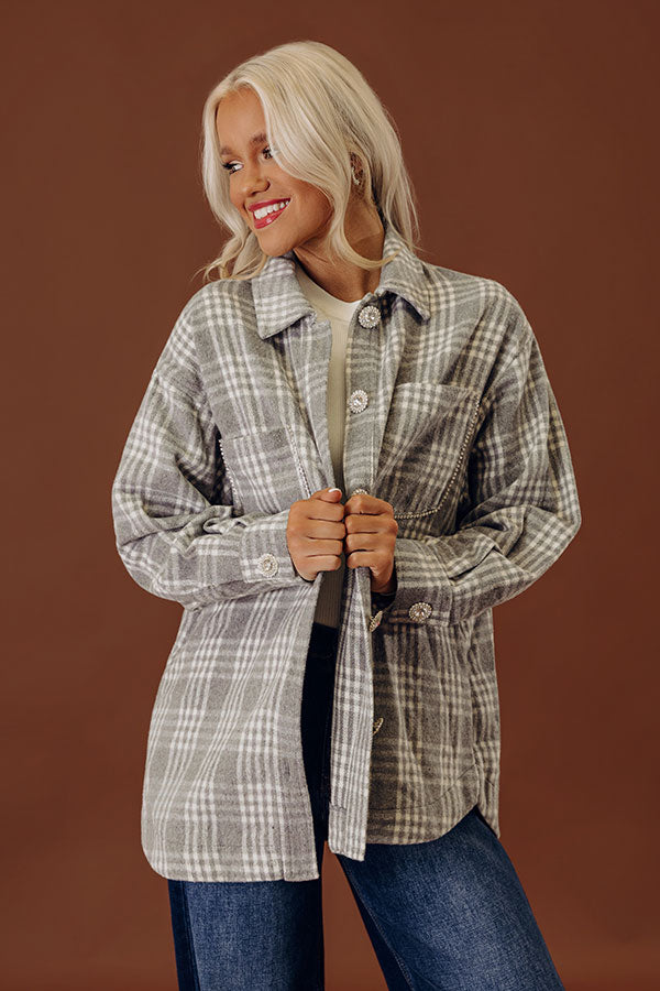 Start The Bonfire Embellished Plaid Jacket in Grey
