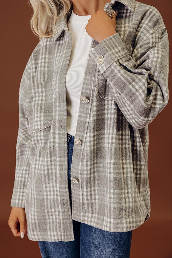 Start The Bonfire Embellished Plaid Jacket in Grey Image - 2