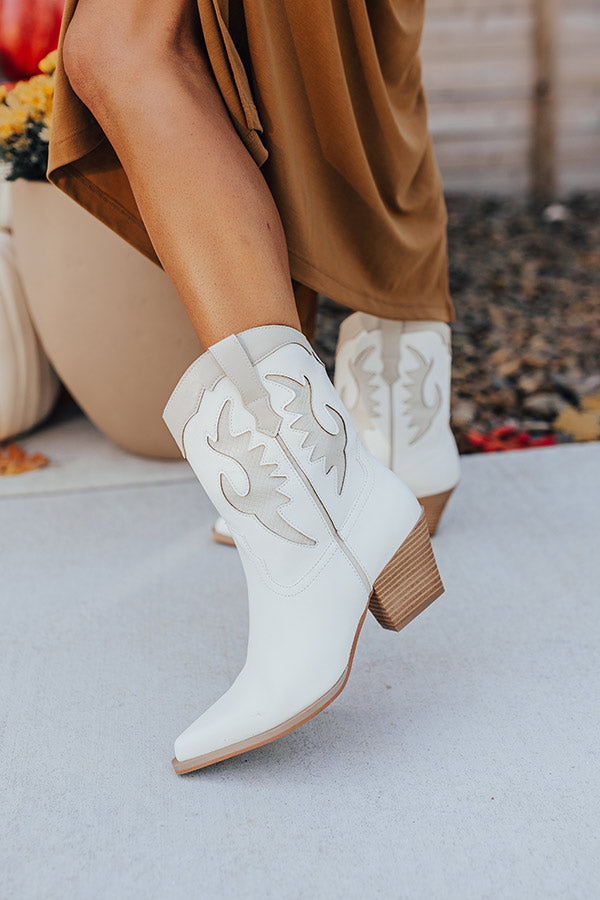 The Edith Faux Leather Cowboy Boot In Ivory