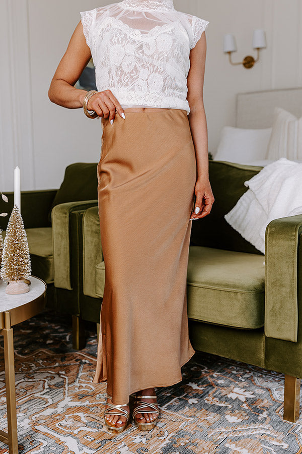 Sleek Sophistication Satin Skirt in Camel