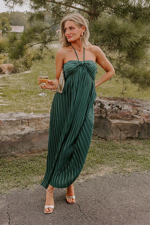 Venice Vision Pleated Midi In Hunter Green