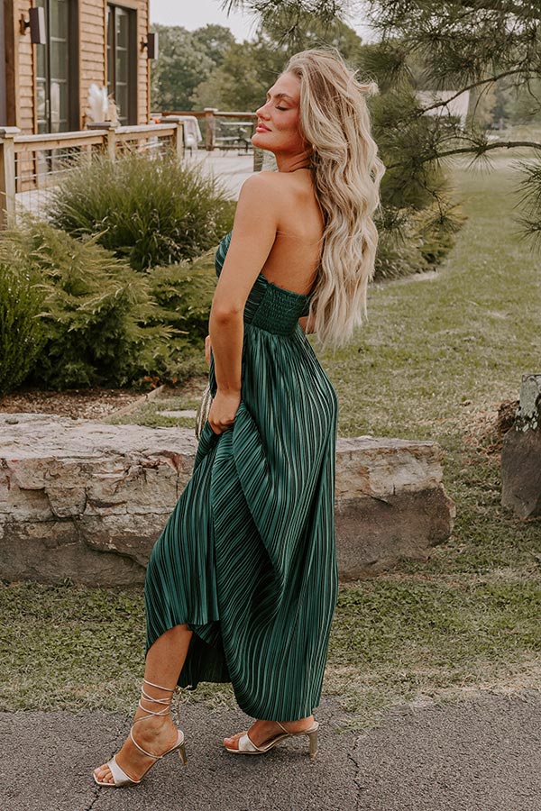 Venice Vision Pleated Midi In Hunter Green