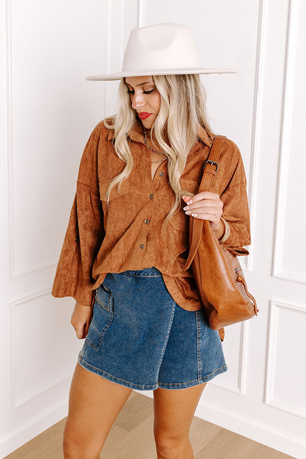 Long Way Home Faux Suede Button Up